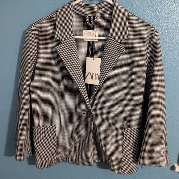 Zara Black and White Houndstooth Blazer - Picture 1 of 4